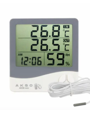 Termo-Higrômetro Digital com Sensor Externo e Relógio – AK28
