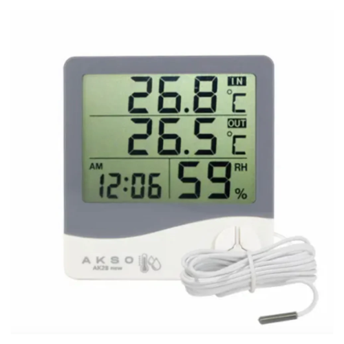 Termo-Higrômetro Digital com Sensor Externo e Relógio – AK28